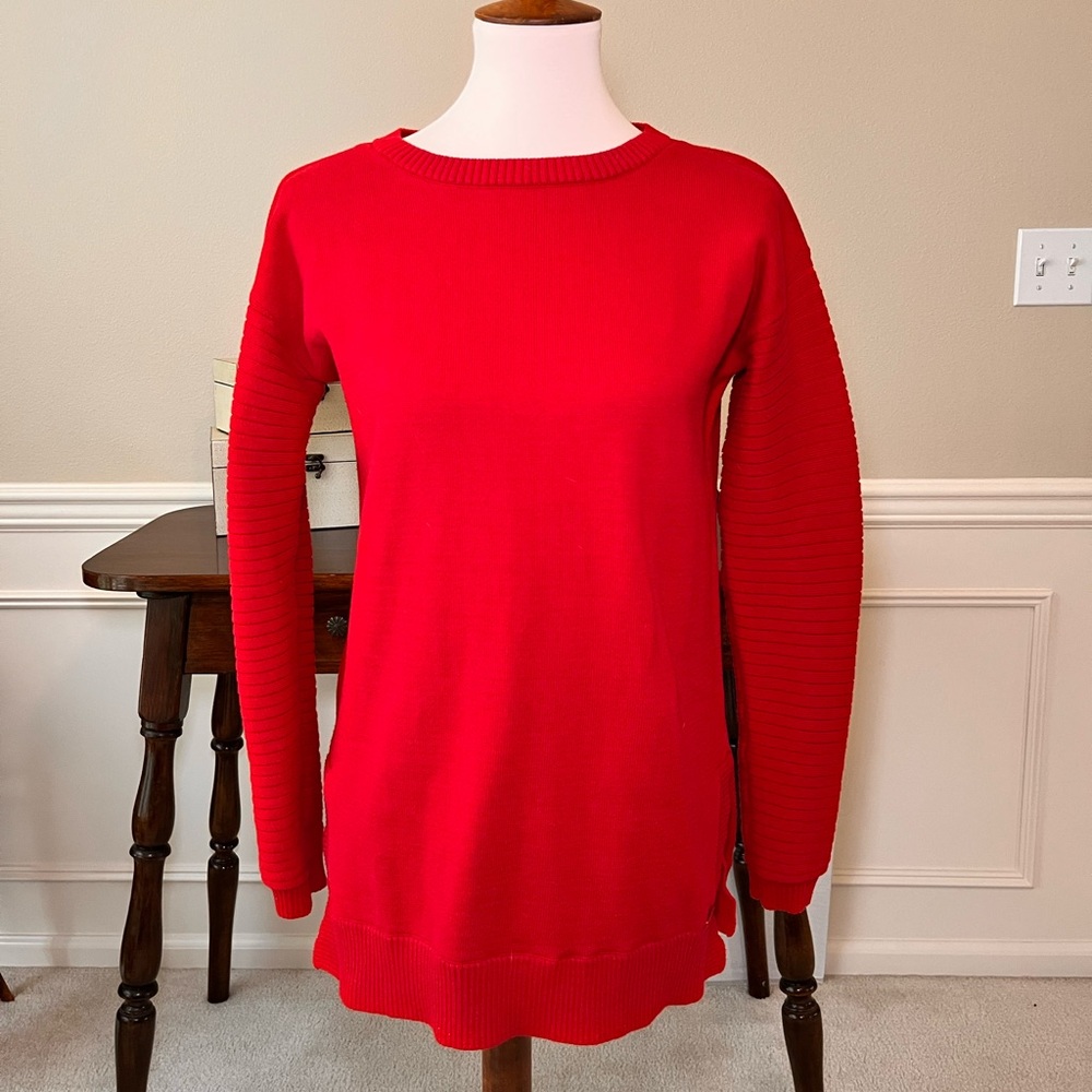 MICHAEL KORS Women's Red Cotton Blend Ribbed Sleeves Knit‎ Sweater Size S (OBO)